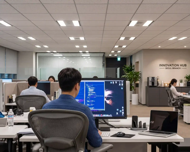 현대적인 사무실에서 협업하는 잇펀피플의 임직원